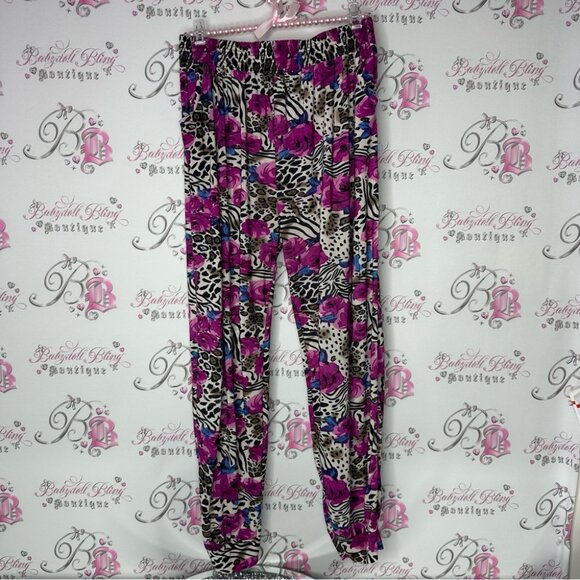 Pants cheetah print zebra floral purple black blue white stretchy jogger hippie - Picture 2 of 6